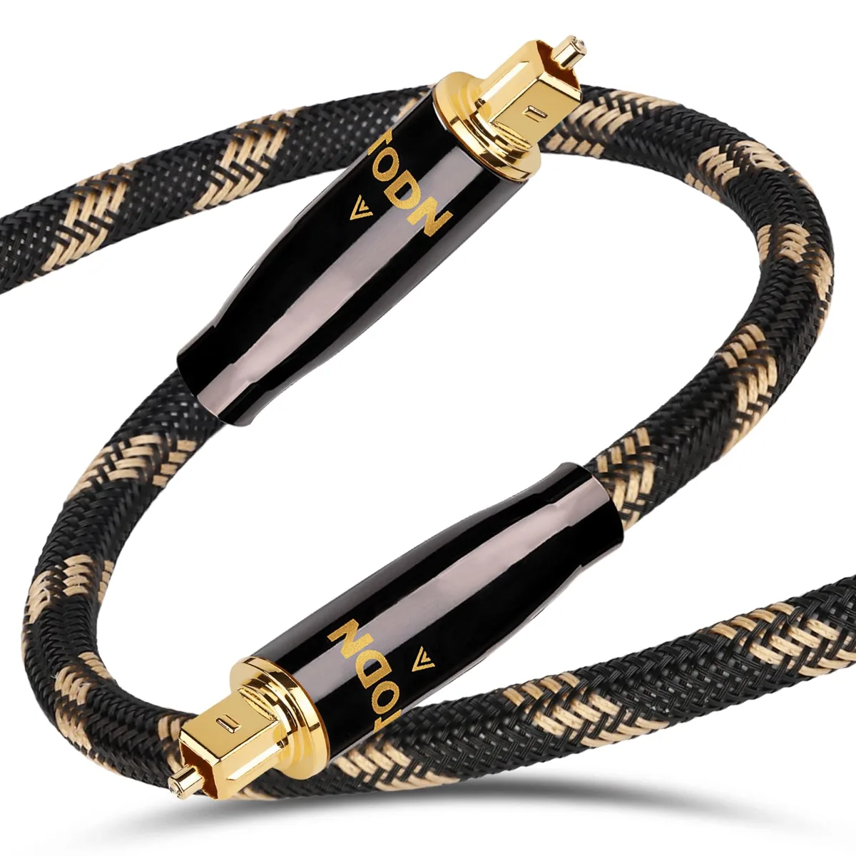 TODN Toslink optical audio cable, 3.3 ft, black nylon braid, gold-plated connectors