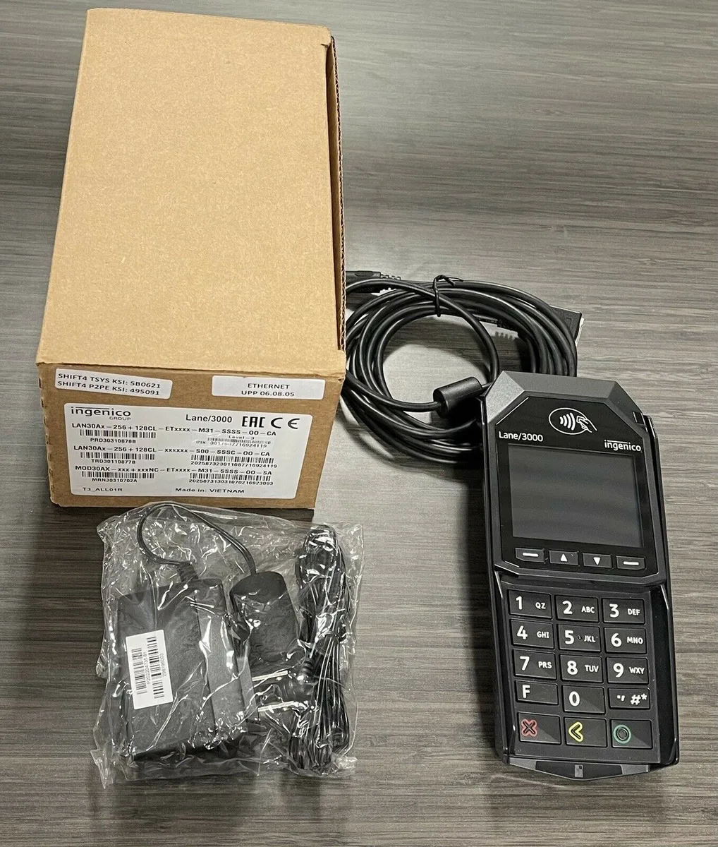 Black Ingenico Lane/3000 PIN pad with 2.8 inch backlit touchscreen and numeric keypad