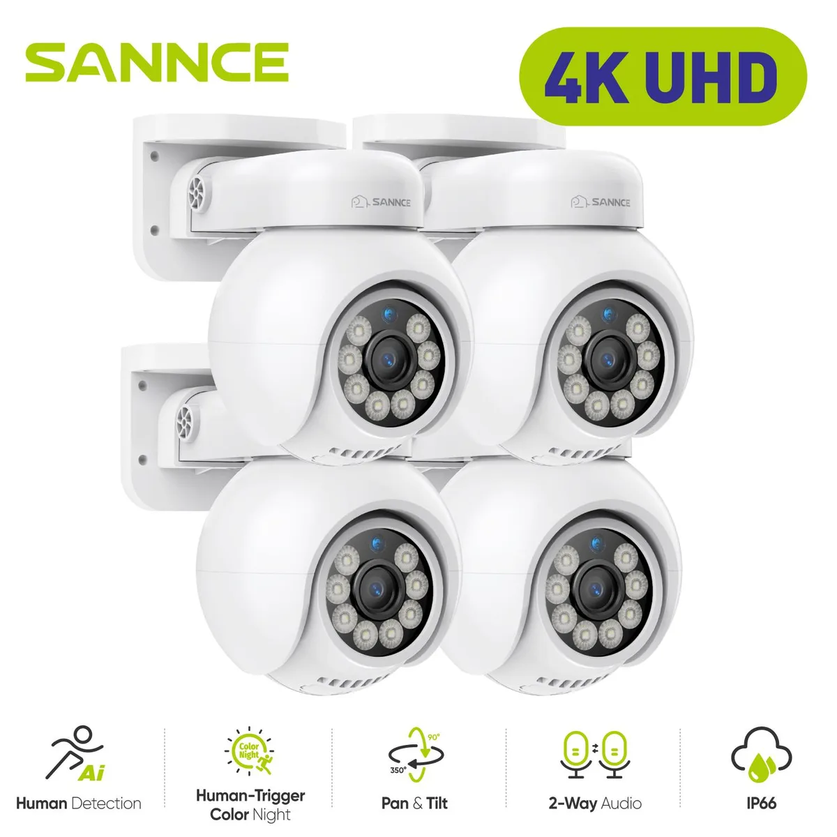 SANNCE SANNCE 4K PoE Dome Camera 4-Pack with Microphone — product photo