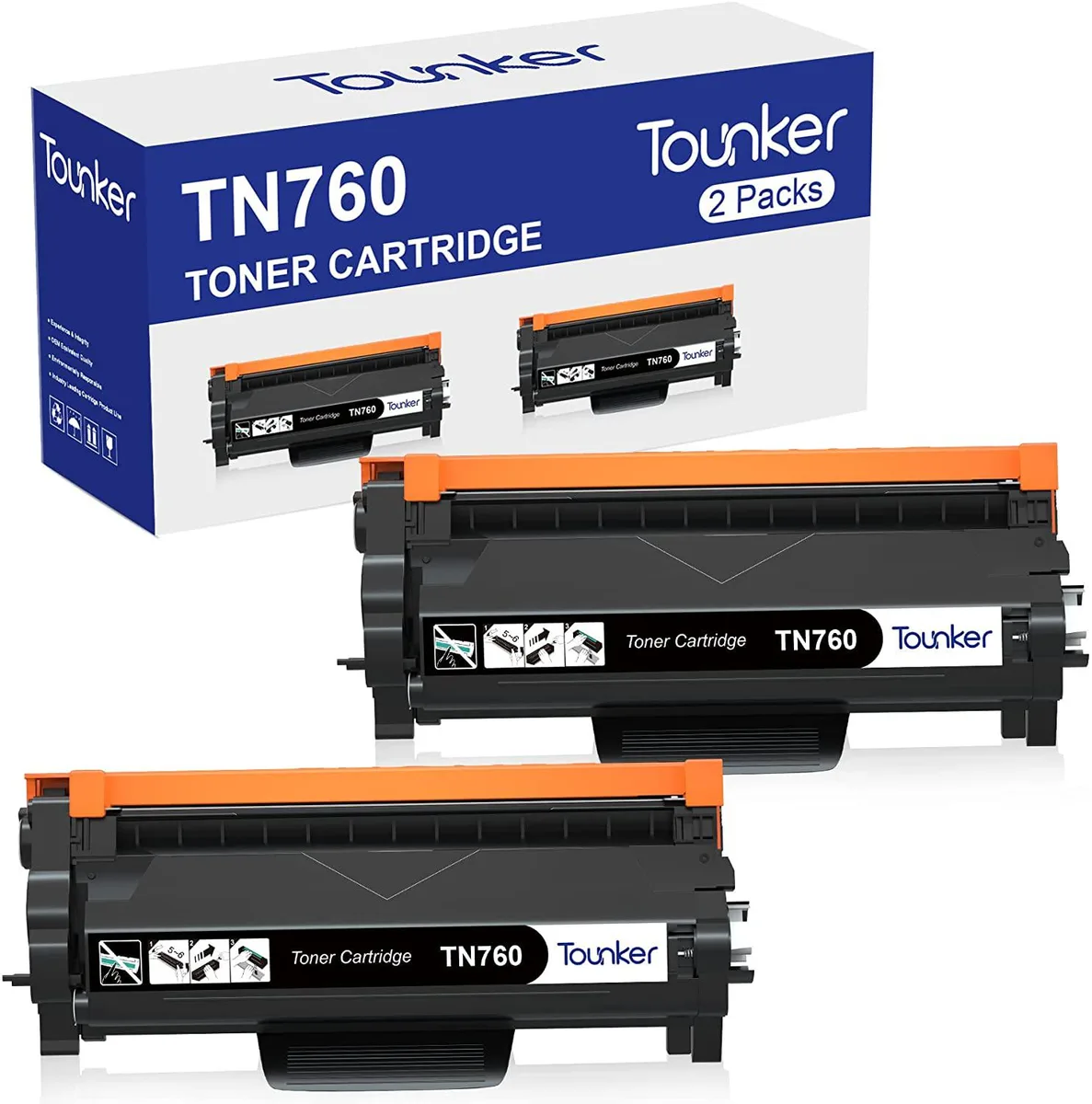 Two black toner cartridges in sealed packaging