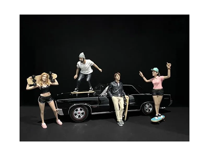American Diorama American Diorama 1/24 Scale Skateboarders Figurines 4-Piece Set — product photo