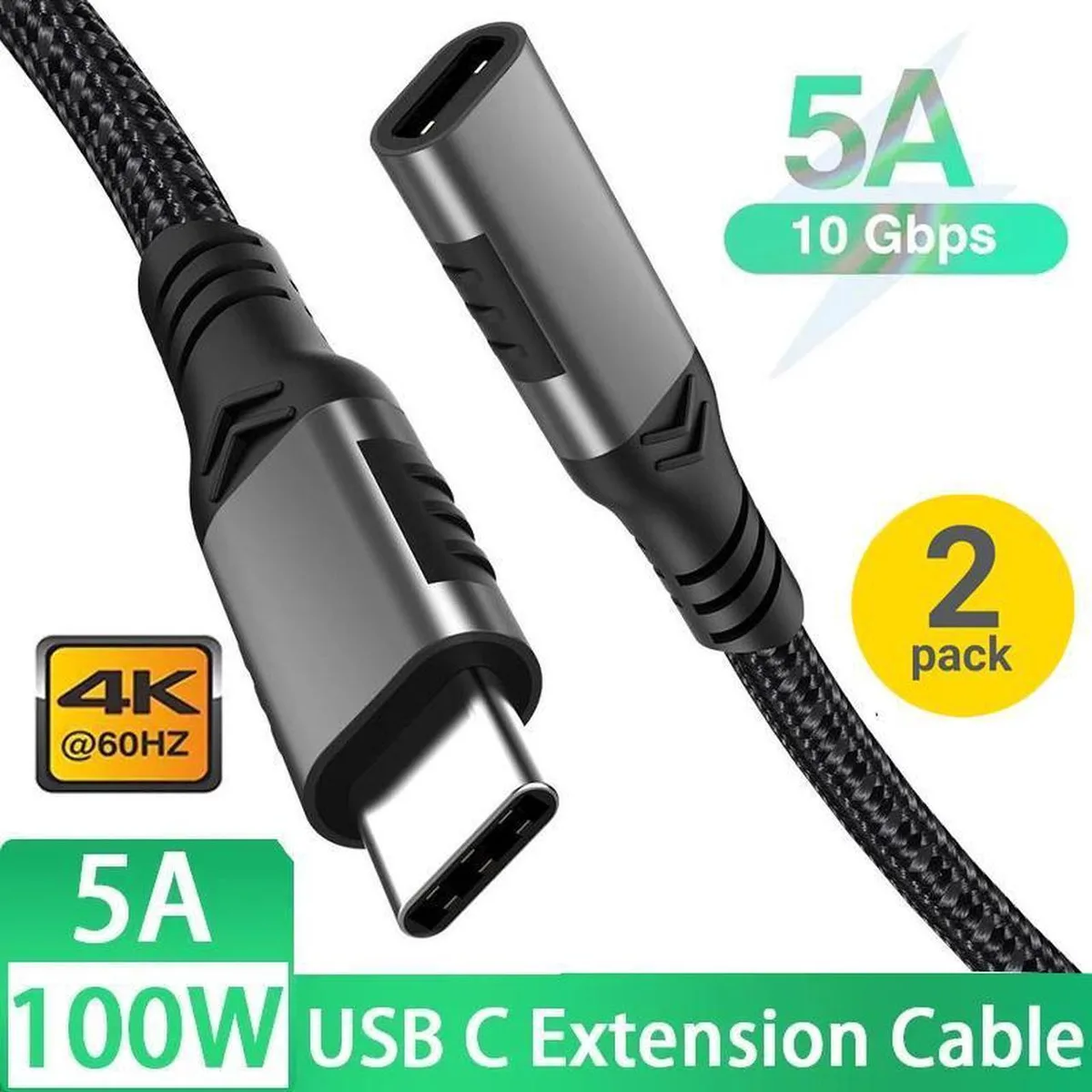 SMUGDESK SMUGDESK USB C Extension Cable 6.6FT 2-Pack USB 3.1 Gen2 100W 10Gbps — product photo