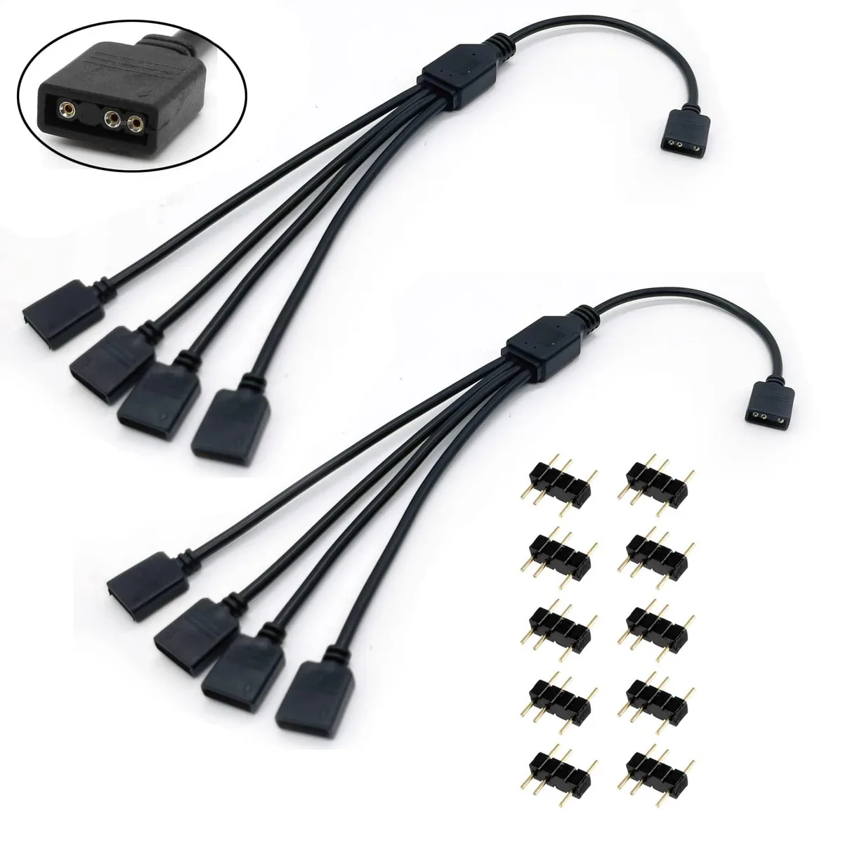 BFKK BFKK 1-to-4 ARGB Splitter Cable 30cm 5V 3-Pin 2 Pack — product photo