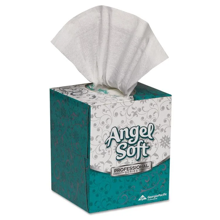 White cube box of facial tissues, 96 sheets