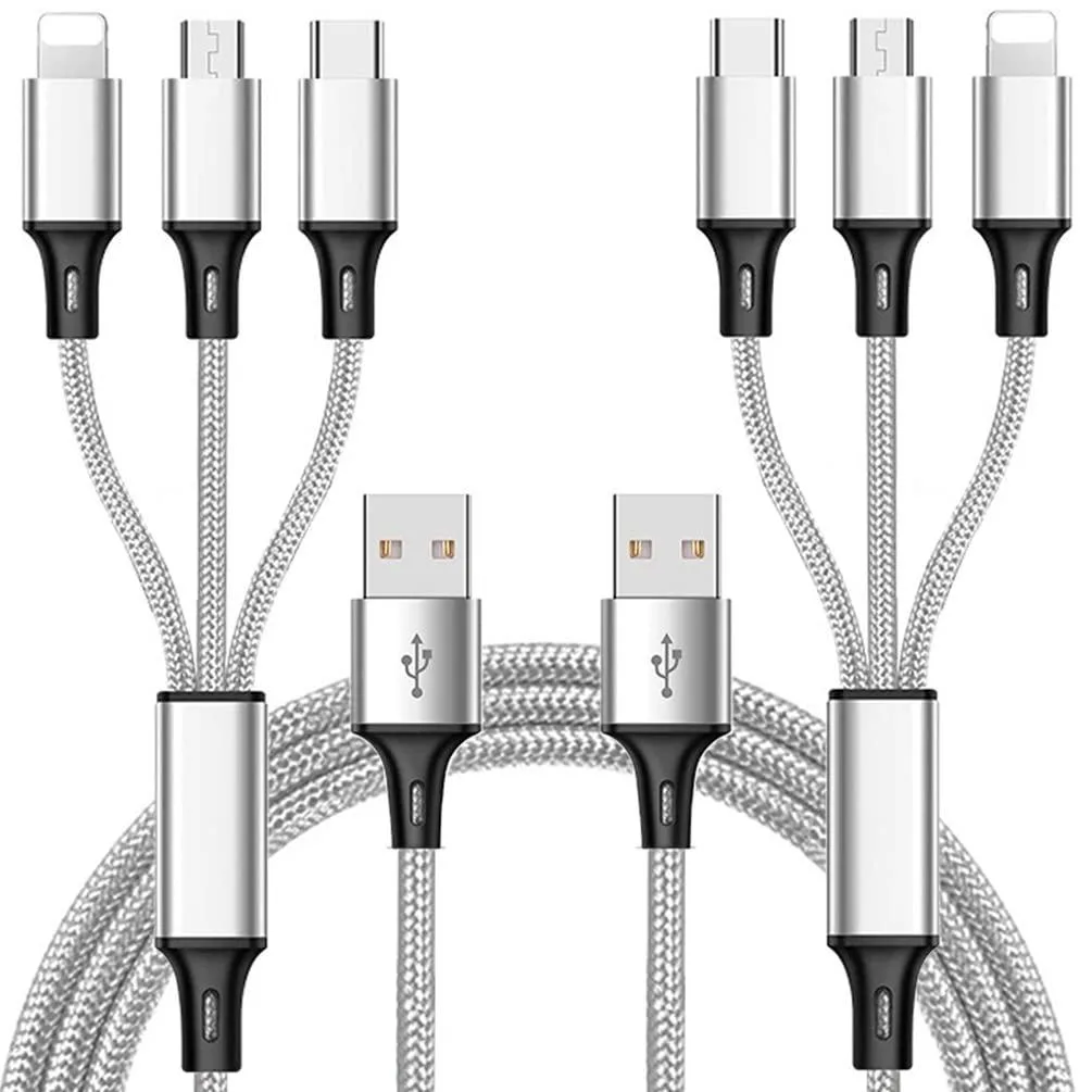 globalcrown globalcrown 3-in-1 Multi Charging Cable 2-Pack 5ft Nylon Braided Aluminium Alloy Charging Only — product photo