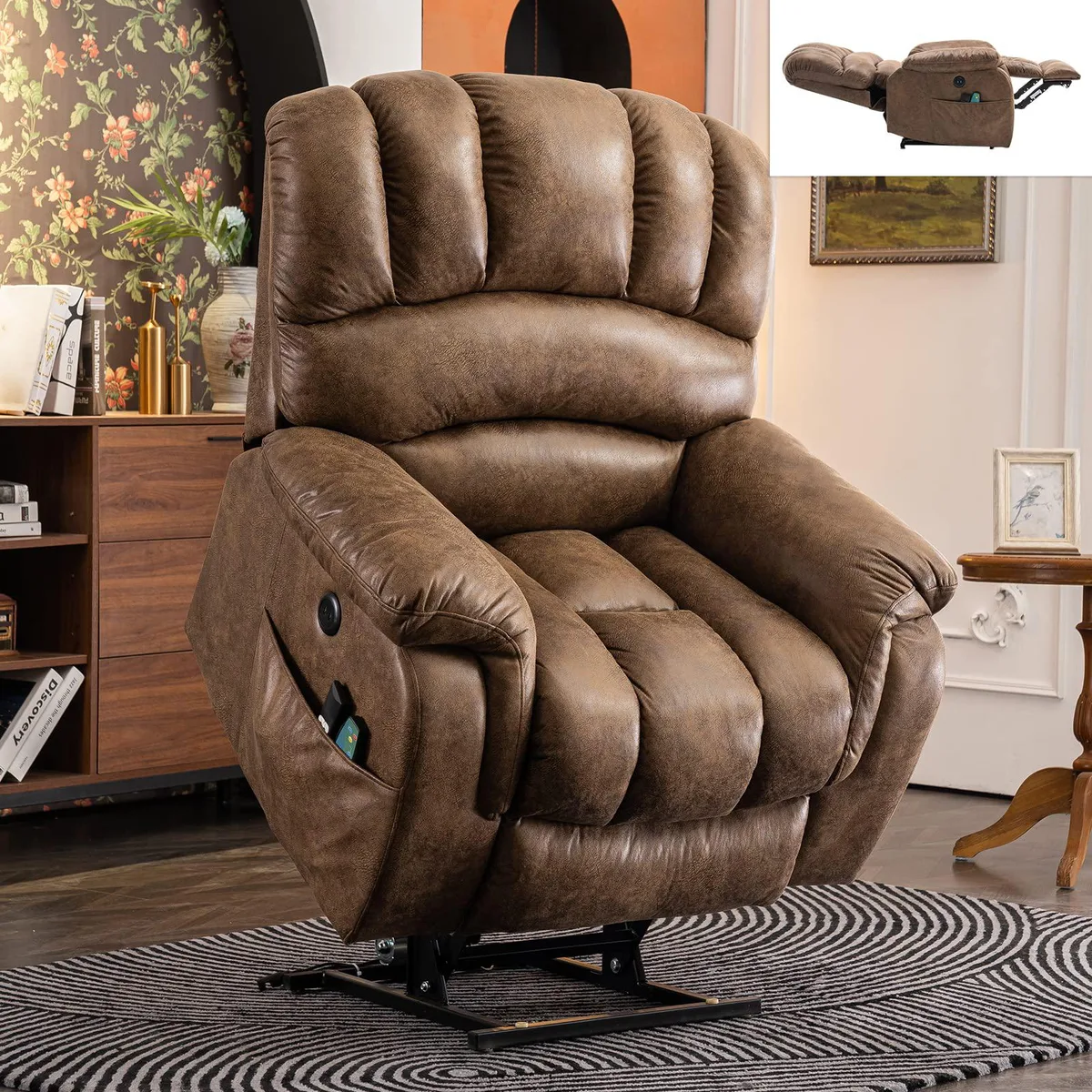 MEETWARM MEETWARM Large Dual OKIN Motor Power Lift Recliner Chair Brown — product photo