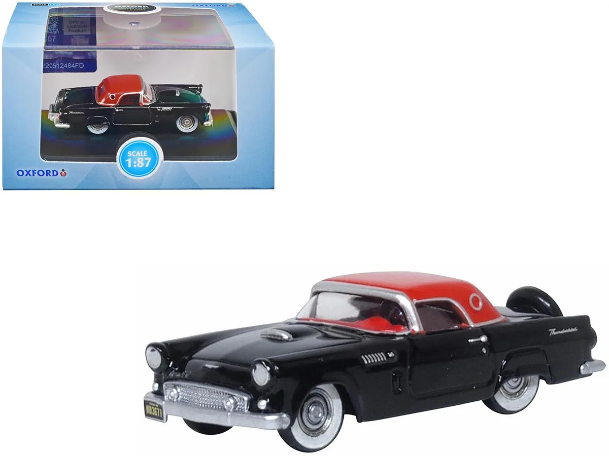 Oxford Diecast Oxford Diecast 1956 Ford Thunderbird Raven Black with Fiesta Red Top 1/87 HO Scale Hobby Collectible — product photo