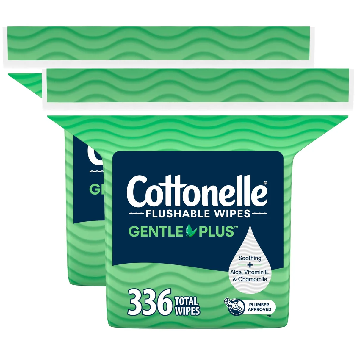 Two refill packs of flushable wet wipes, 336 wipes total