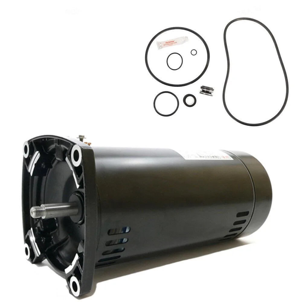 Rectangular silver pool pump motor kit with threaded shaft and mounting flange