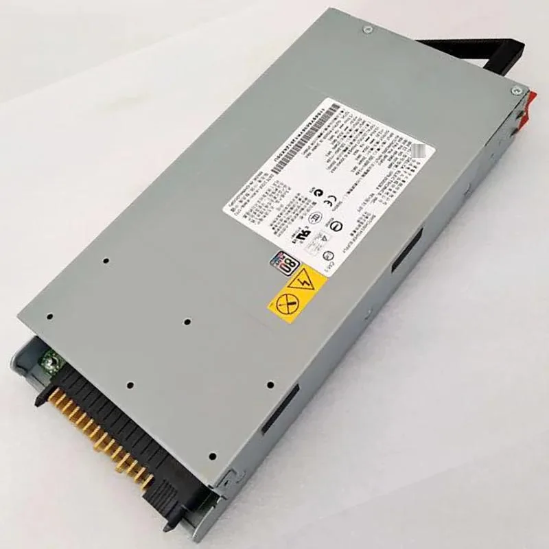 Rectangular ATX power supply unit with metal casing and rear fan grille