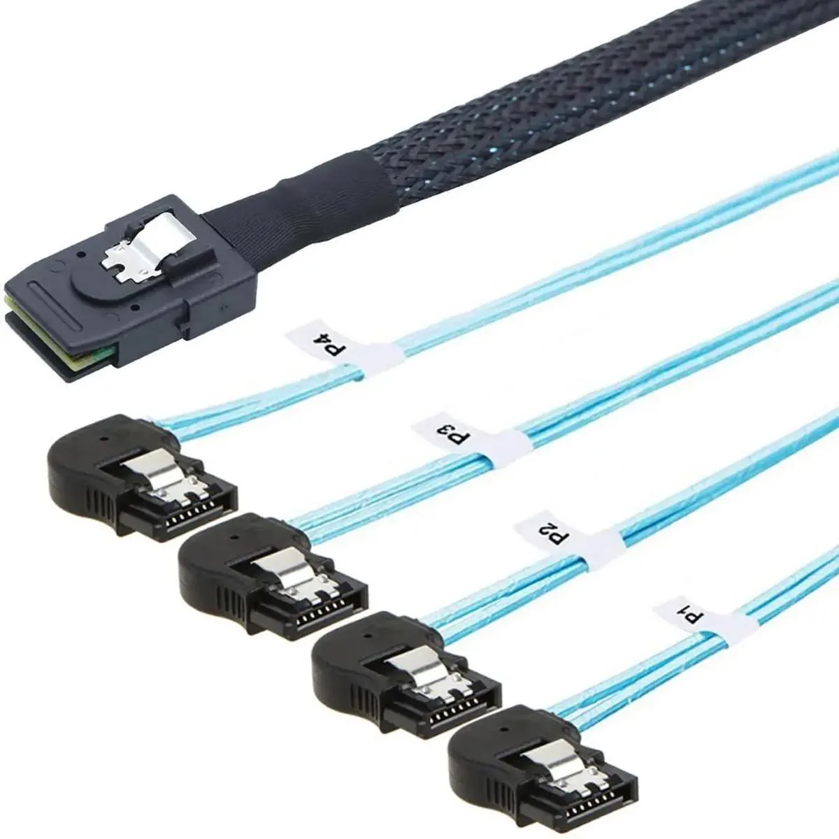 SMUGDESK SMUGDESK 1m Mini SAS SFF8087 to 4×LeftAngle SATA 12Gbps Cable — product photo