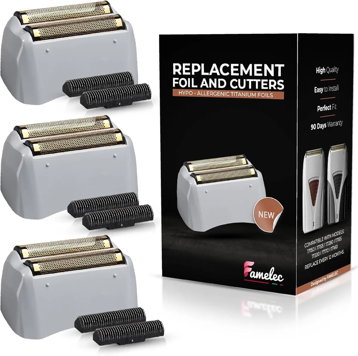Two gold foil shaver heads on white background