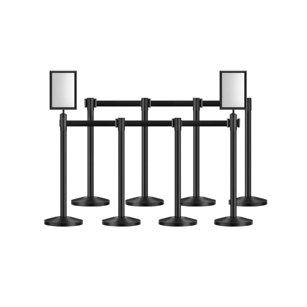 VEVOR VEVOR Stanchion Post 8 Pcs Retractable Belt 6.56 ft Carbon Steel Black 14.57 in — product photo