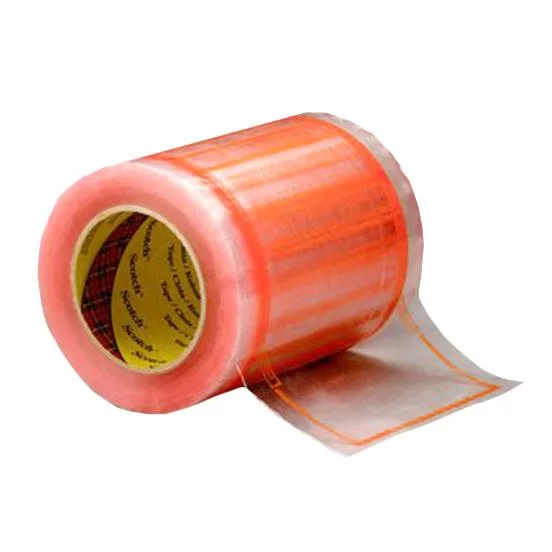 Clear roll of 3M Scotch 824 pouch tape with 333 printed DOCUMENTS ENCLOSED pouches