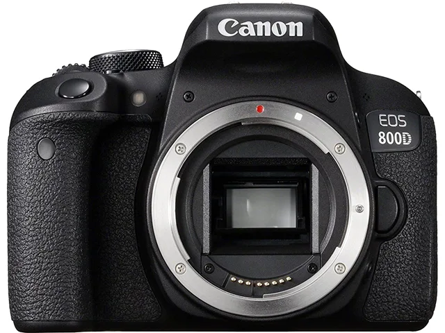 Black Canon EOS 800D DSLR camera body with textured grip and vari-angle touchscreen