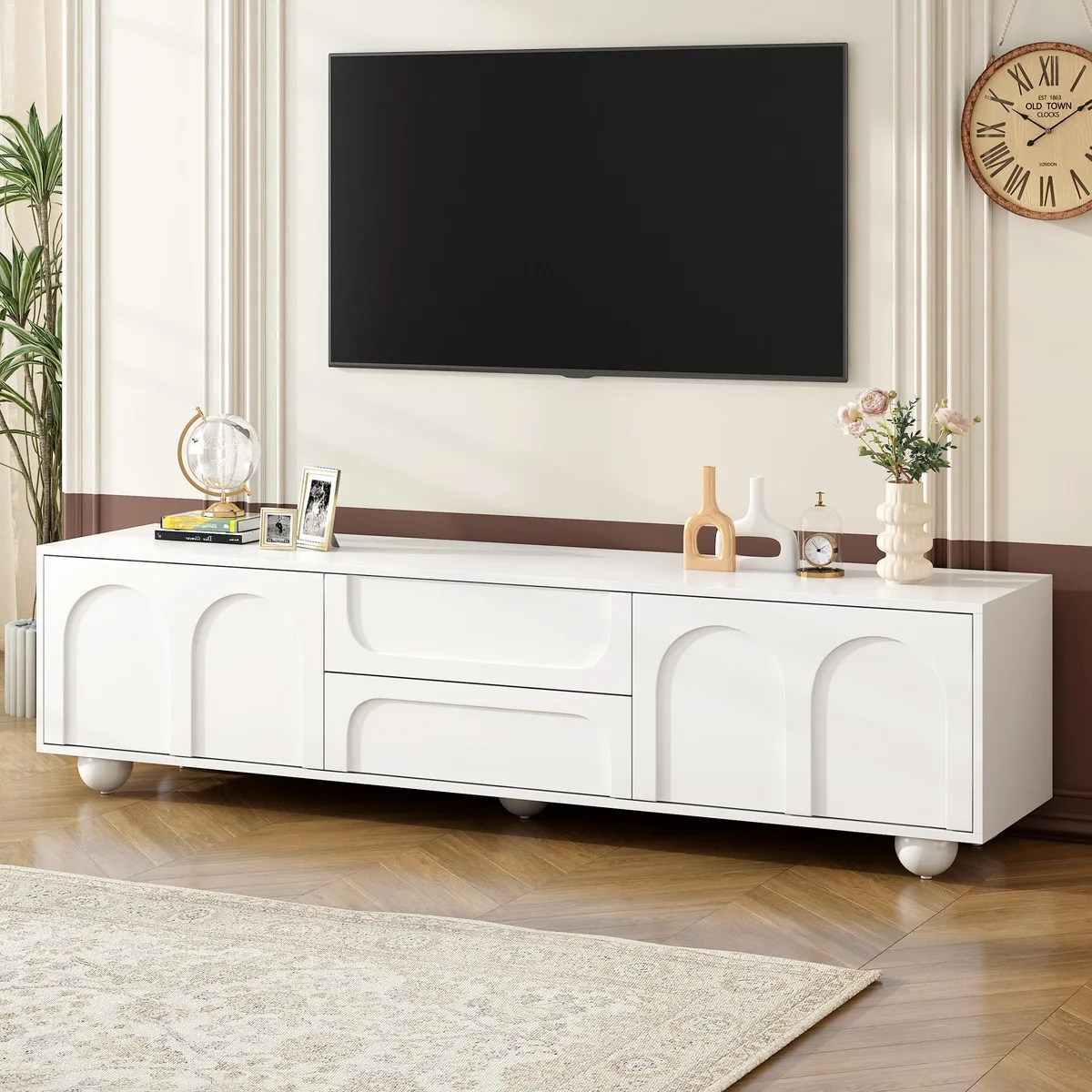tuphen tuphen TV Stand 69.6W 75" White 2 Drawers 2 Cabinets Rebound Device 5 Legs — product photo