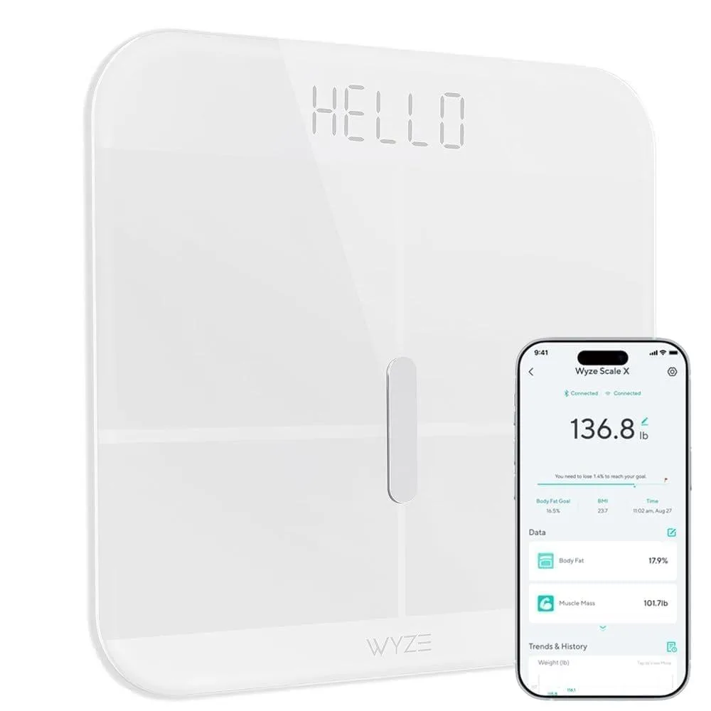 Black rectangular glass bathroom scale with LED display