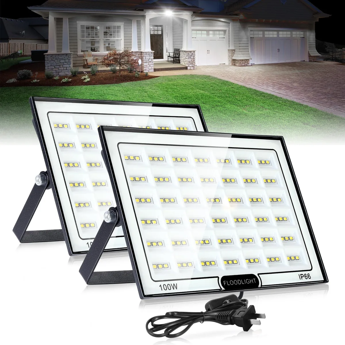 VAYALT LOL200W 2 Pack 100W 10000LM Flood Light IP66 — product photo
