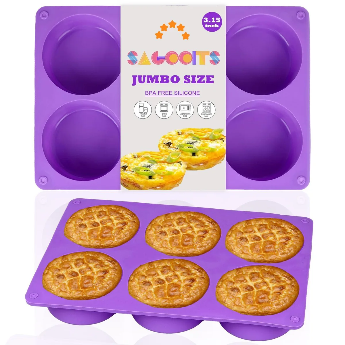 Two flexible silicone trays, each with six shallow round cavities, pale neutral finish