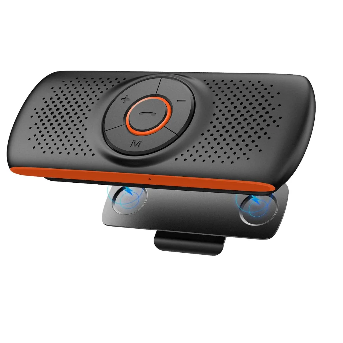 Black rectangular visor-mount speakerphone with magnetic clip