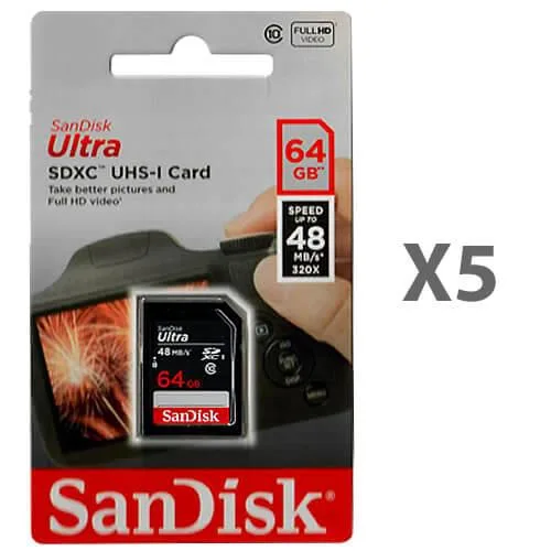SanDisk SanDisk Ultra 64GB UHS-I Class 10 SDXC 5 Pack memory card — product photo