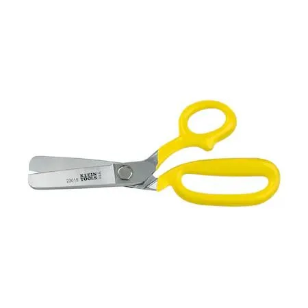 Klein Tools industrial shears with yellow plastic-coated handles and nickel-chrome blades