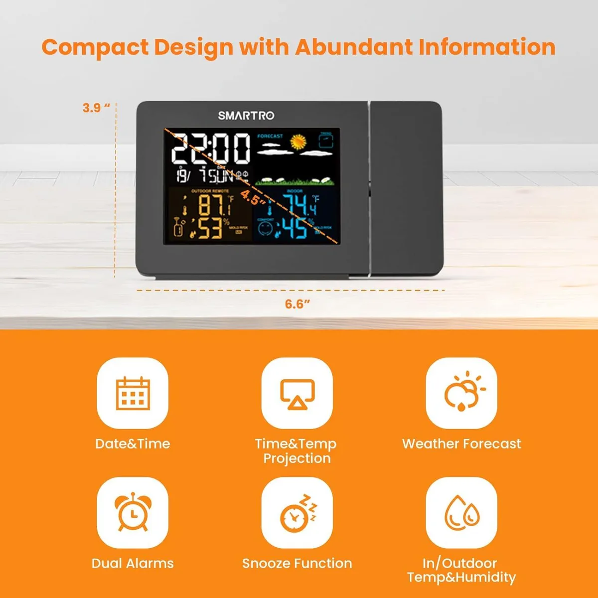PISKEKAT PISKEKAT SC91 Projection Weather Station Alarm Clock 4.5 LCD 180° Projector — product photo