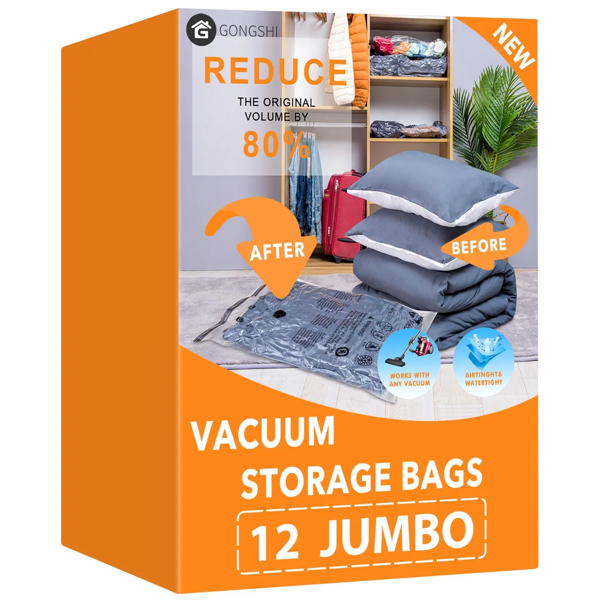 Pack of 12 jumbo beige nylon vacuum storage bags 40 x 30 inches