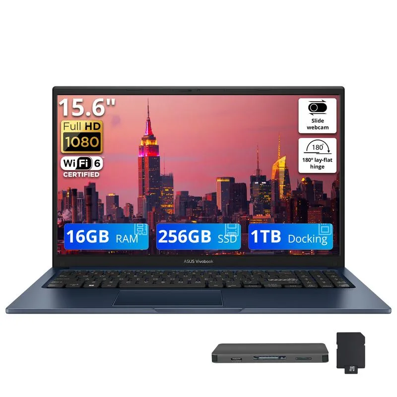 ASUS ASUS Vivobook 15.6" FHD Intel Core 3 100U 16GB 1.25TB Storage Docking Station Set Quiet Blue business laptop — product photo