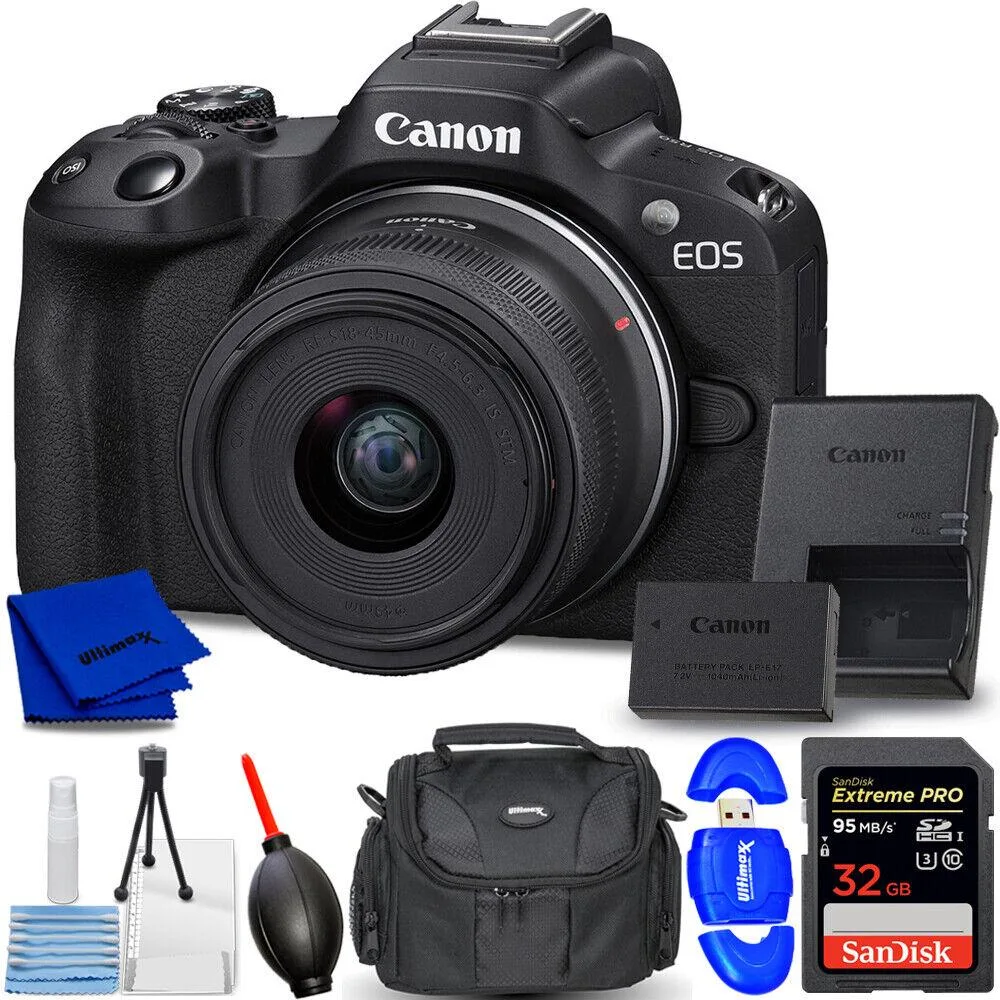 Canon International Canon International EOS R50 Mirrorless Camera 18-45mm Lens 32GB 7PC Bundle — product photo