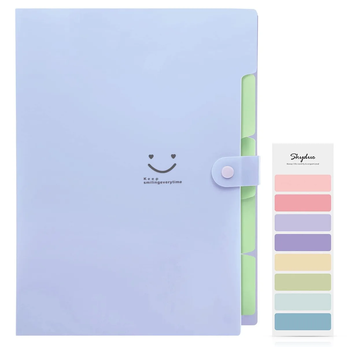 Purple polypropylene expanding file folder with five pockets and tab labels