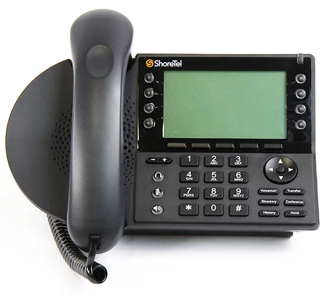 Grey desk VoIP phone with 297 x 160 backlit display and eight line keys