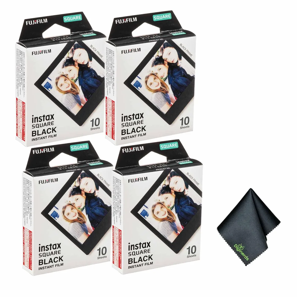 FUJIFILM FUJIFILM INSTAX SQUARE Black Instant Film 4×10 pack + cloth — product photo
