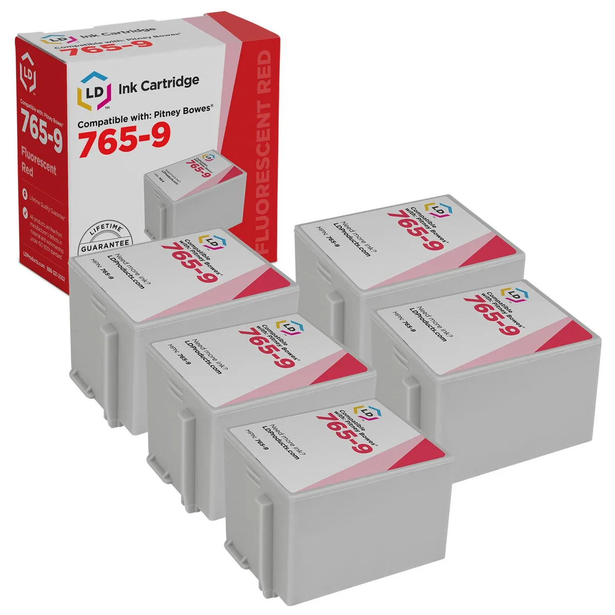 LD Products LD Products Compatible Ink Cartridge for Pitney Bowes 765-9 Fluorescent Red 5-Pack — product photo