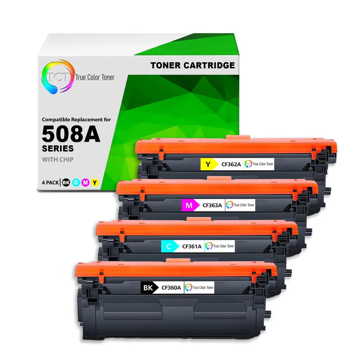 True Color Toner True Color Toner 508A 4-pack toner cartridges CF360A CF361A CF362A CF363A — product photo