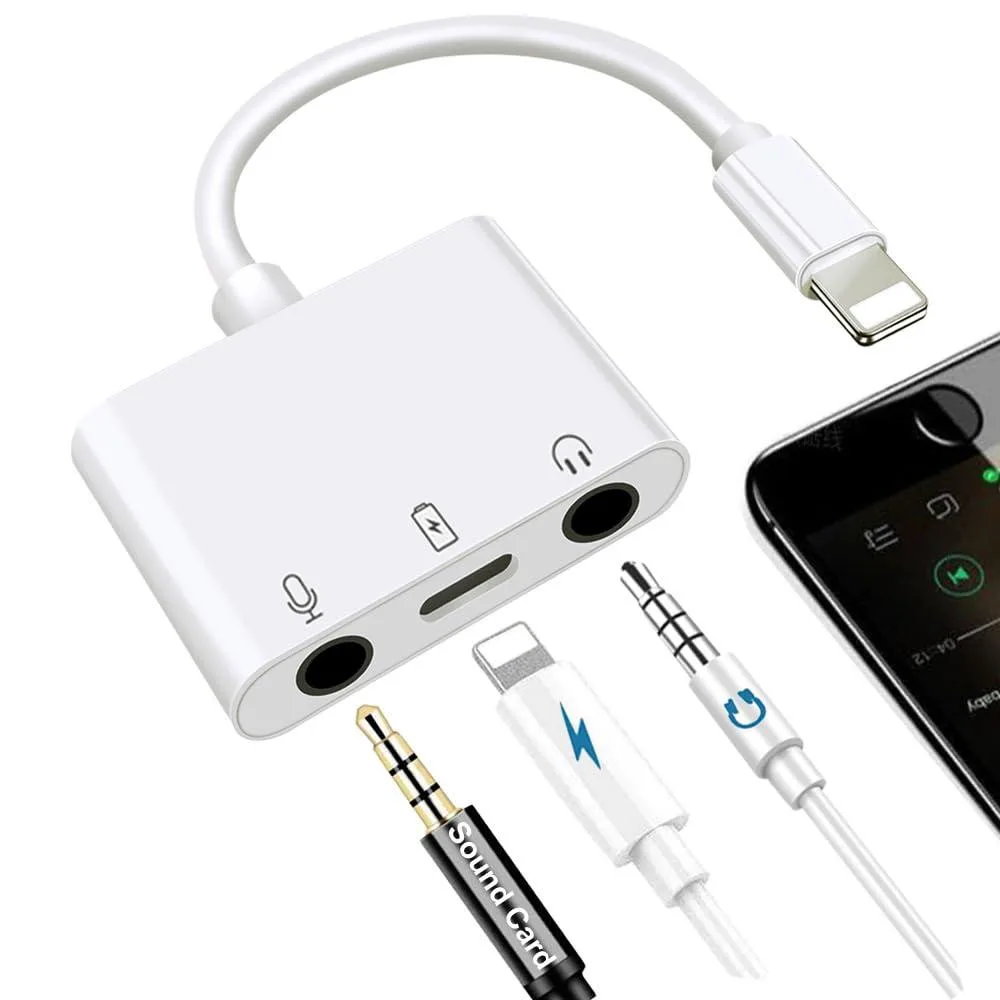  Sanjyut Microphone &amp; 3.5 mm Headphone Adapter for iPhone with Charging Port White — product photo