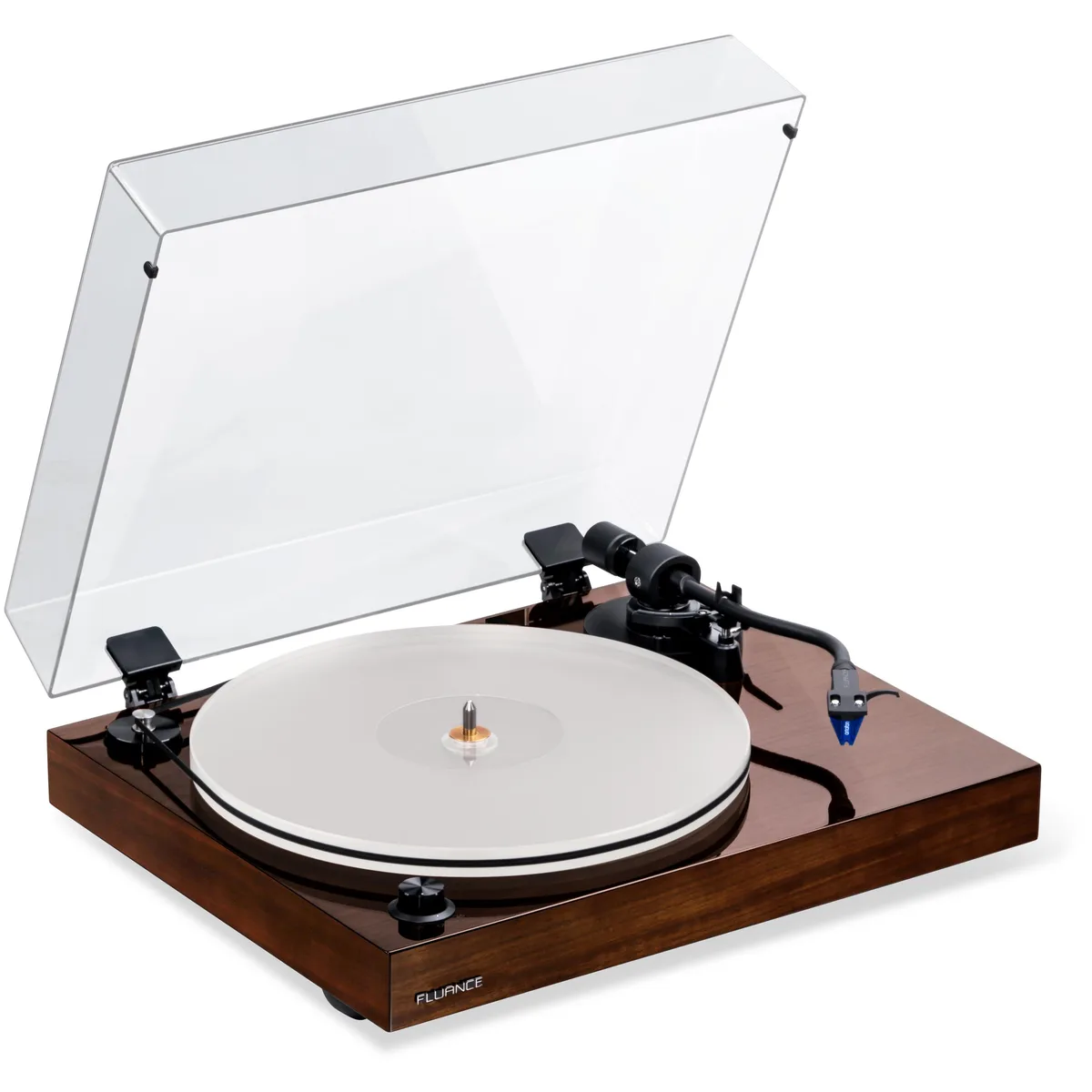 Fluance Fluance RT85W Turntable Walnut Ortofon 2M Blue Acrylic Platter — product photo