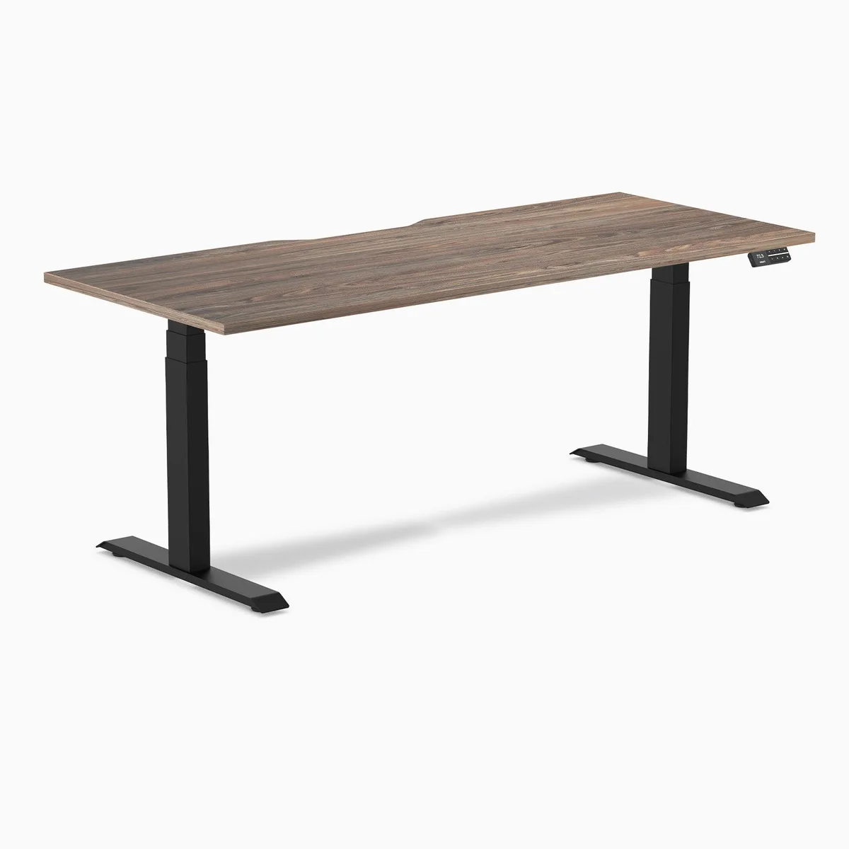 Desky Desky Dual Scalloped Laminate Sit Stand Desk Natural Walnut 70.9 x 29.5 in Matte Black office furniture — product photo