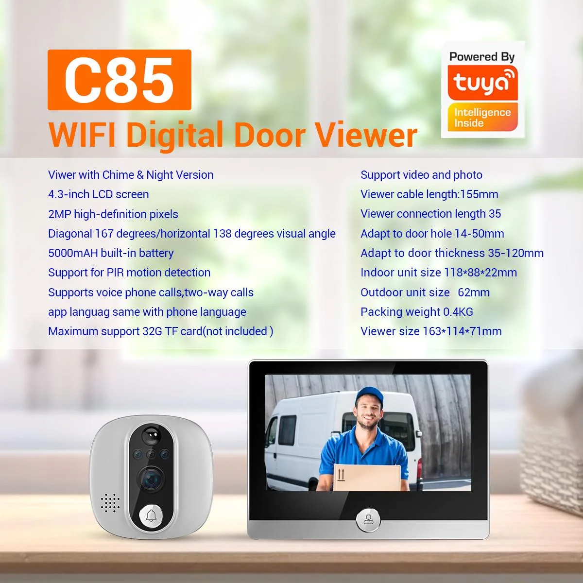 visiPower visiPower Smart Video Doorbell 1080P 4.3" 167° 5000mAh C85 — product photo