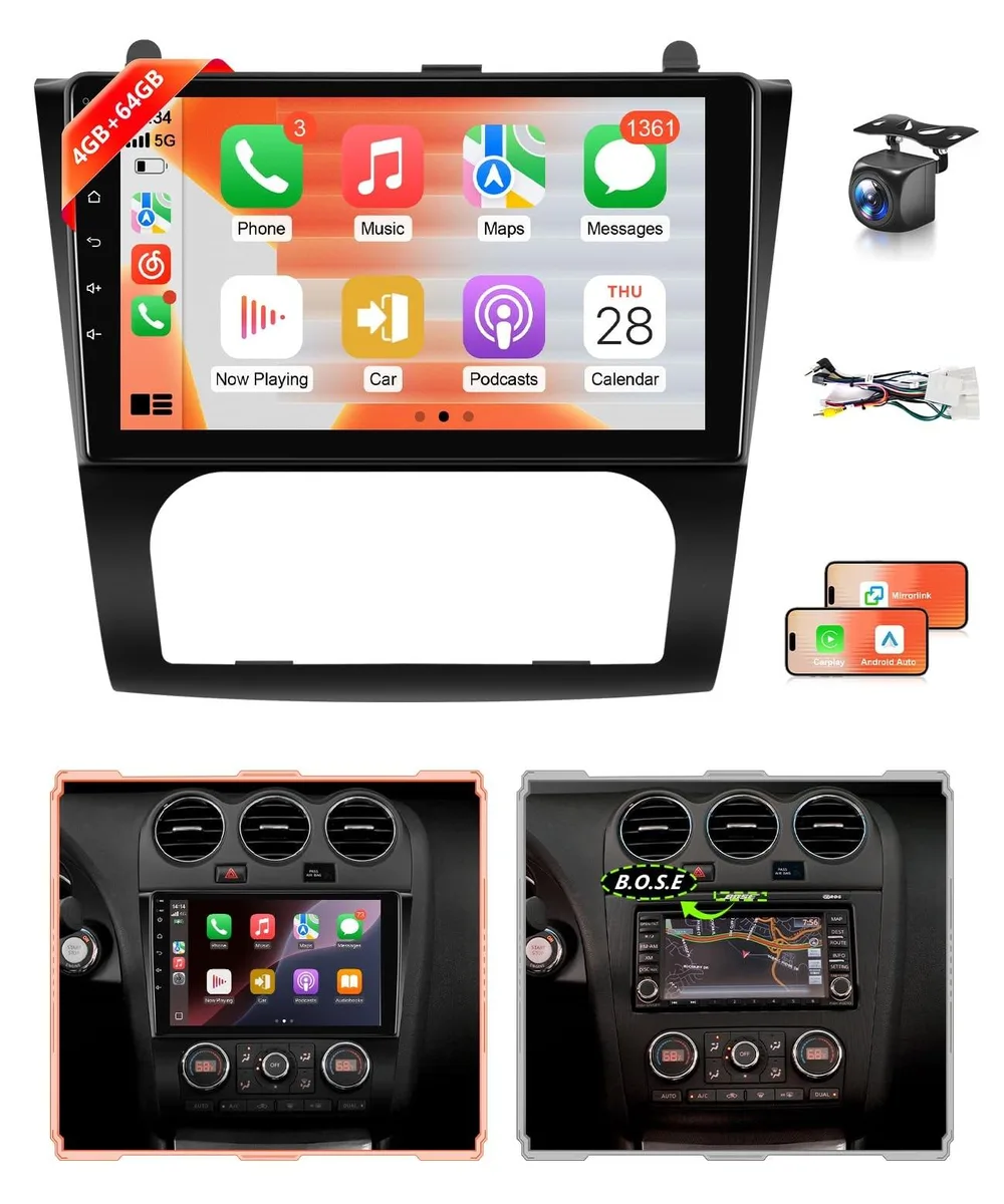 Rectangular car stereo unit with large touchscreen display and black bezel