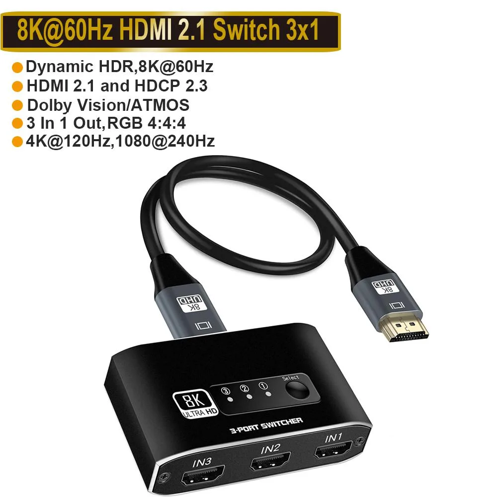 LUOM LUOM OZ8Q3-2 3x1 HDMI 2.1 video switch 8K@60Hz 48Gbps — product photo