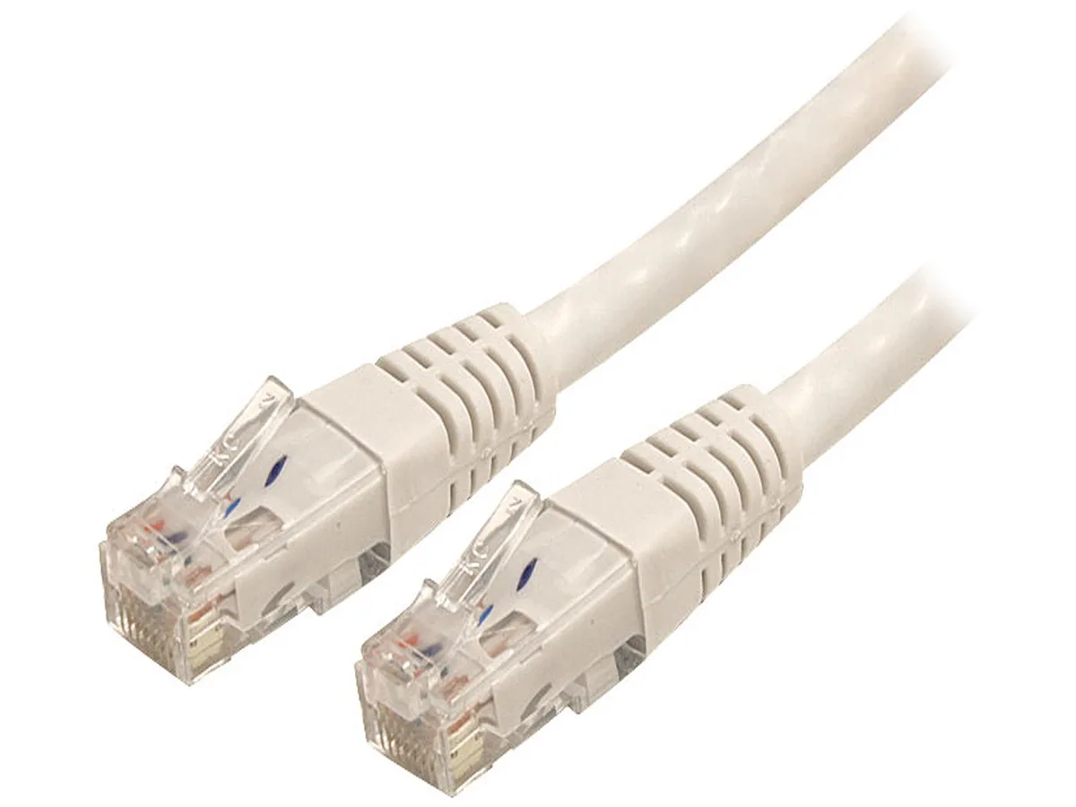 White Cat6 Ethernet cable six feet long with coloured hoods