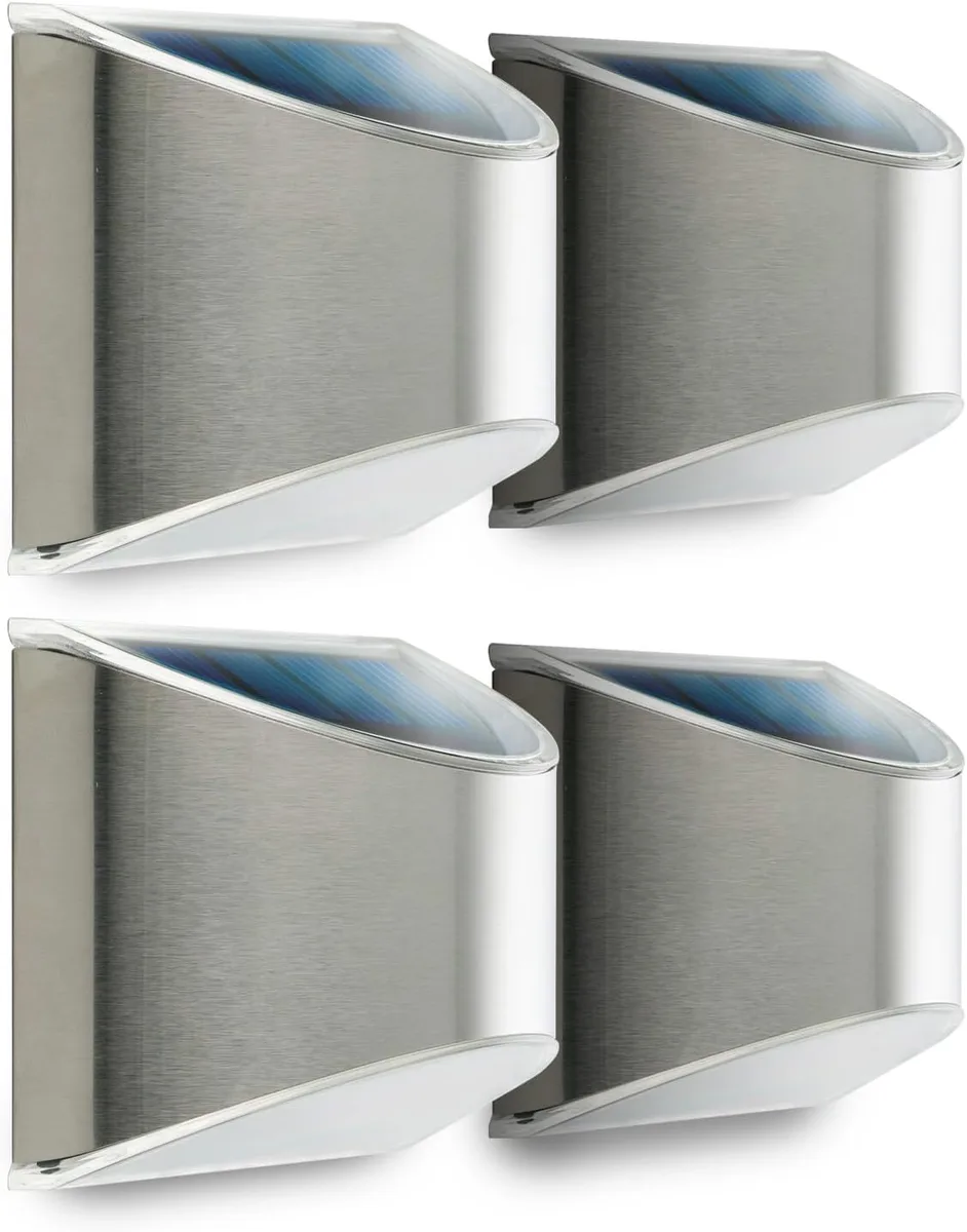 Home Zone Security Home Zone Security ADIB07K7WQ3M6 Solar Wall Sconce 4-Pack Stainless Steel — product photo