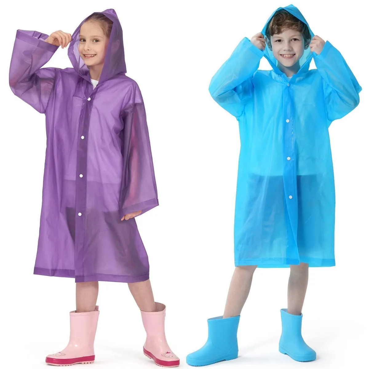 Opret 2-Pack Kids EVA Rain Ponchos Purple Blue 0.15mm — product photo