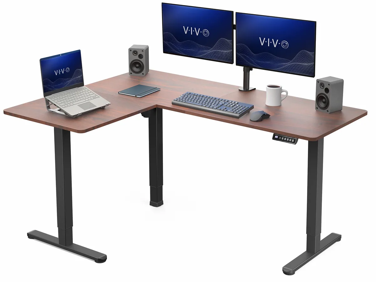 VIVO VIVO Dark Walnut / Black Electric Corner Standing Desk 63 x 47 — product photo