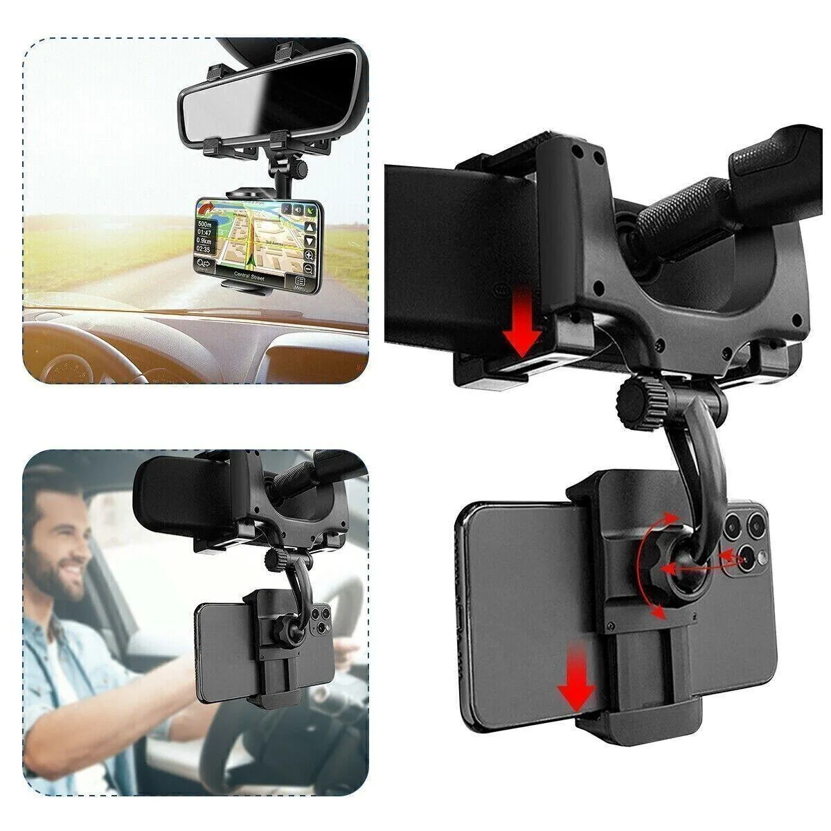 Redpepper Redpepper Universal 360° Rearview Mirror Phone Mount GPS Accessory 3.5 Inch — product photo