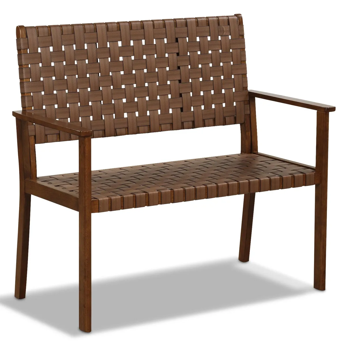 SlickBlue SlickBlue Outdoor Bench Rubber Wood PU Leather Brown 42.5" 24 lbs — product photo