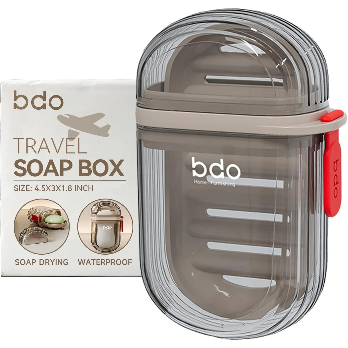 Transparent black travel soap case with drainage tray and sealing lid