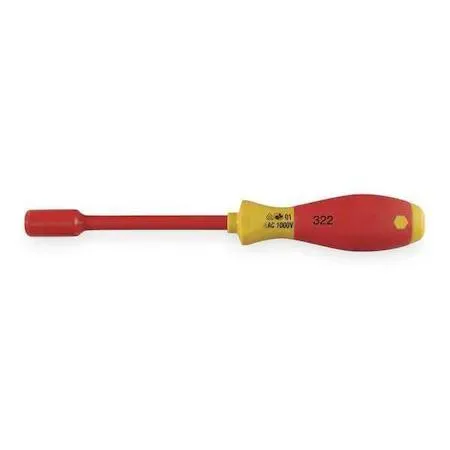 Red and yellow insulated nut driver with 5.5 mm hex end