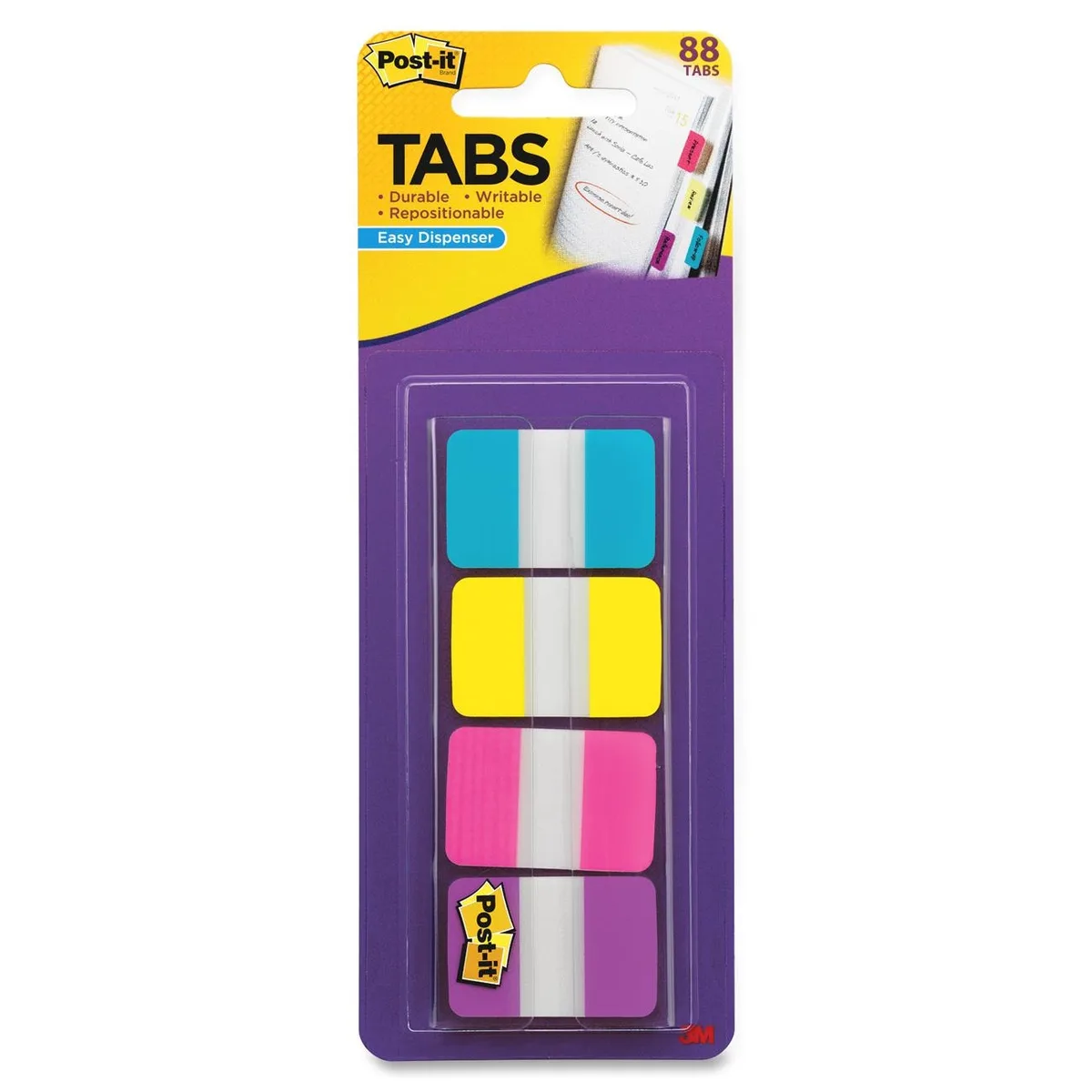 3M 3M 686AYPV1IN Self-stick Tabs 40 Pack Aqua Yellow Pink Violet 1.50" x 1.00 — product photo
